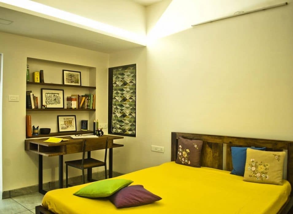 Bedroom-accomodating-Wooden-Double-Bed-Wooden-Headboard-Wooden-Study-Table-with-Metal-Frame Design Detail Banner 0