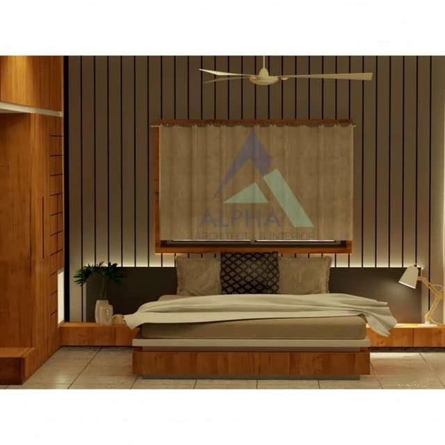 Bedroom-comprising-of-Wooden-Platform-Bed-with-Floor-Mounted-Wooden-Side-Tables-with-Table-Lamp-Wooden-Headboard-highlighted-with-Cove-Light-on-Bed-Back-Wall-1 Swiper Content 0