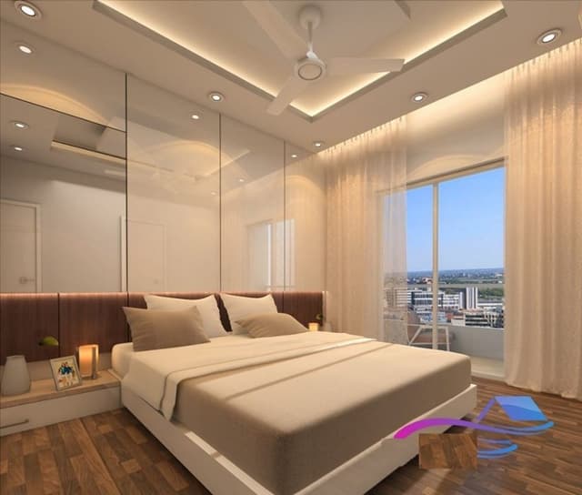 Bedroom-designed-in-Minimalist-Style-incorporating-Wooden-Bed. Swiper Content 0