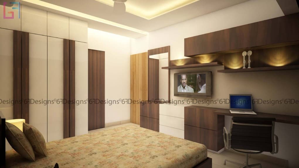 Bedroom-designed-with-Wooden-Bed-Study-Table-Chair-Linear-Wooden-Shelves-highlighted-by-Spot-Lights Design Detail Banner 0