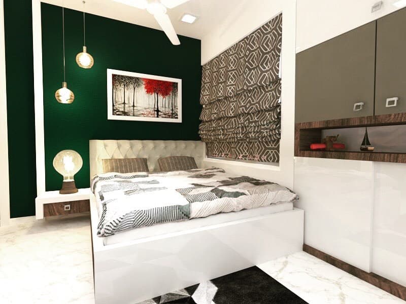 Bedroom-incorporating-Corner-Wooden-Bed-with-Storage-attached-Wall-Mounted-Wooden-Side-Table-with-Bulb-Shaped-Table-Lamp-Upholstered-Tufted-Headboard. Design Detail Banner 0