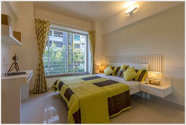 Bedroom-incorporating-Wooden-Double-Bed-Wall-Mounted-Side-Tables-with-Table-Lamp-1 Swiper Content 0