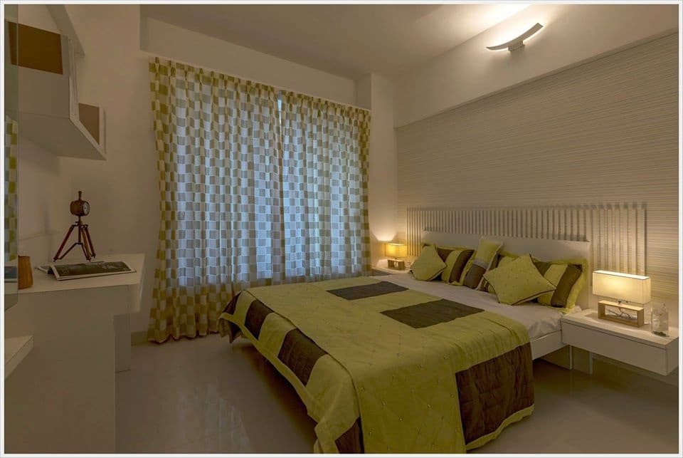 Bedroom-incorporating-Wooden-Double-Bed-Wall-Mounted-Side-Tables-with-Table-Lamp-3 Design Detail Banner 2