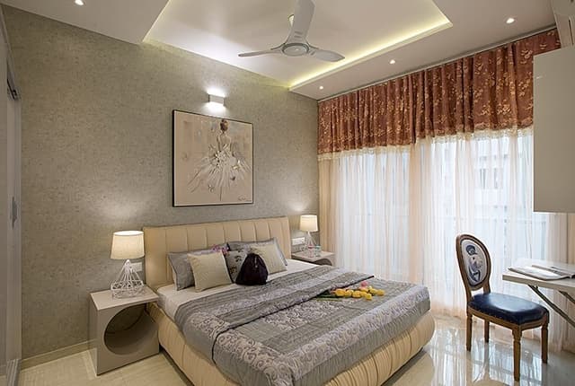 Bedroom-with-Upholstered-Double-Bed-Tufted-Upholstered-Headboard-Side-Tables-with-Table-Lamp Swiper Content 0