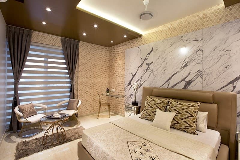 Bedroom-with-Upholstered-Double-Bed-Upholstered-Headboard-Side-Tables-Walls-highlighted-with-Wallpaper Design Detail Banner 0
