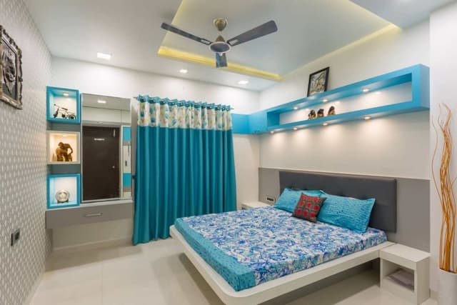 Bedroom-with-Wooden-Double-Bed-with-Storage-below-Wooden-Side-Tables-Bed-Back-Wall-with-Grey-Shaded-Wall-Panelling-Upholstered-Headboard Swiper Content 0