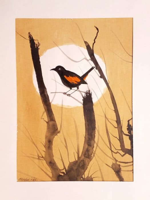 Bird-Sat-on-a-Bare-Tree-a-Sun.-Painting-is-done-on-a-Paper-with-Water-Colour-best-suitable-for-Home-Decor.-Its-Size-is-12-inch-X-16-inch. Design Detail Banner 0