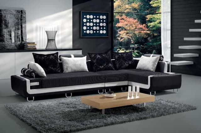 Black-Coloured-Velvet-Leather-upholstered-Modern-Sectional-Sofa Swiper Content 0