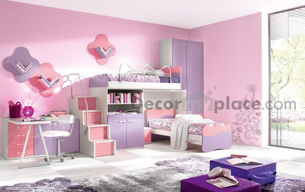 Children-Bedroom-in-Pink-Purple-Theme-accommodating-Bunk-Bed Design Detail Banner 0
