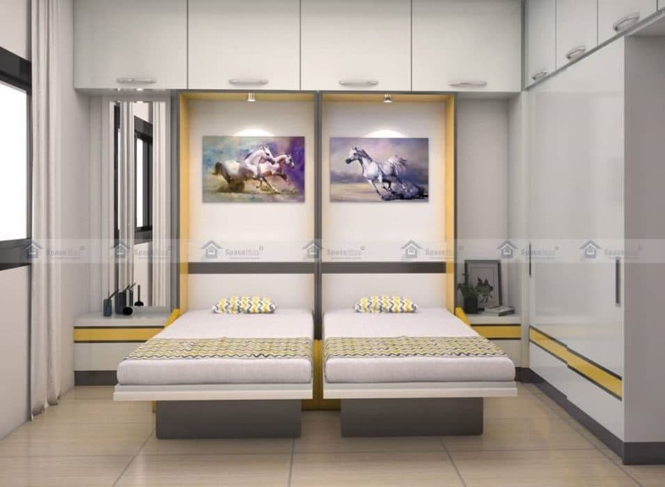 Childrens-Bedroom-accommodating-2-Wall-Mounted-convertible-Murphy-Single-Beds. Design Detail Banner 0