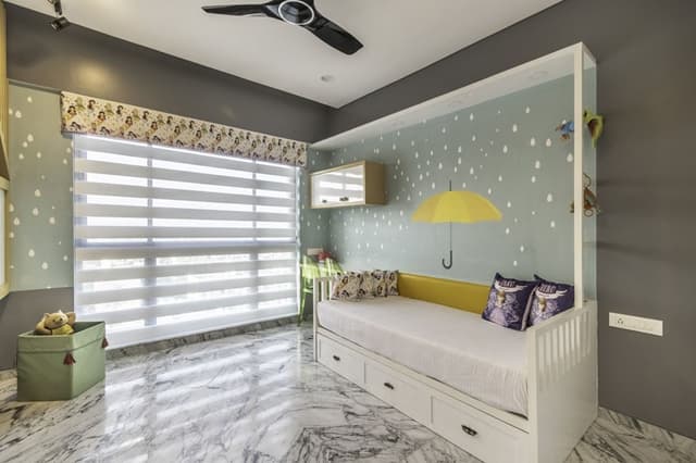 Childrens-Bedroom-incorporating-Traditional-Wooden-Single-Bed-with-Storage-below-Recessed-Lights-above-1 Swiper Content 0