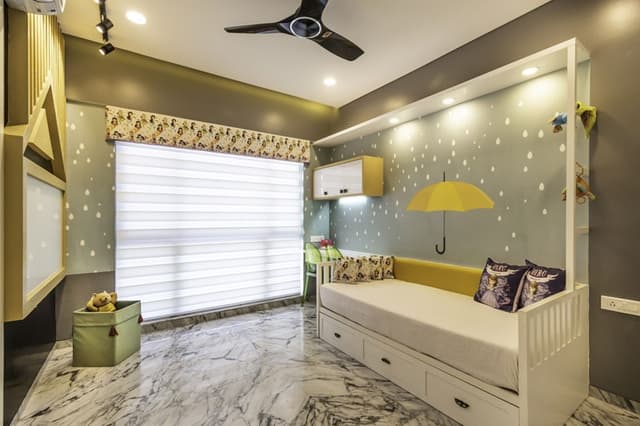 Childrens-Bedroom-incorporating-Traditional-Wooden-Single-Bed-with-Storage-below-Recessed-Lights-above-3 Swiper Content 2