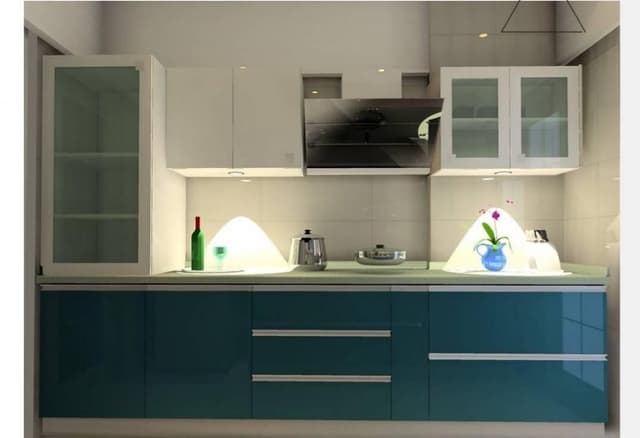 Compact-Single-Wall-Kitchen-in-White-Teal-Blue-Colour. Swiper Content 0