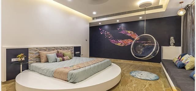 Contemporary-Designed-Bedroom-accommodating-Round-Wooden-Low-Heighted-Bed-2 Swiper Content 1