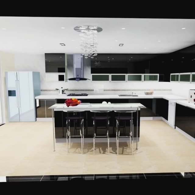 Contemporary-L-Shaped-Kitchen-Layout-looks-Elegant-in-White-Black-Theme-with-Breakfast-Island.-3 Swiper Content 2