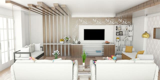 Contemporary-Living-Room-designed-with-Square-Armed-Sofa-Wooden-Coffee-Table-Wall-mounted-T.V.-Unit-with-Linear-Wall-Shelves-4 Swiper Content 3