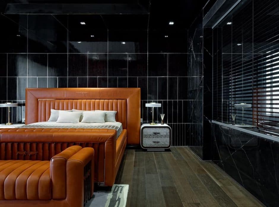 Contemporary-Luxurious-Interior-Design-Fully-Upholstered-Channel-Tufted-Rust-Brown-Double-Bed-with-Headboard-Bed-End-Bench Design Detail Banner 0