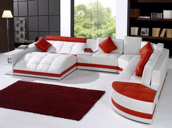 Contemporary-Modular-U-Shaped-Sectional-Sofa-Made-out-of-Leather.-Bold-Red-White-Colours-draw-attention-to-this-sofas-highly-uncommon-curves-and-angles. Design Detail Banner 0