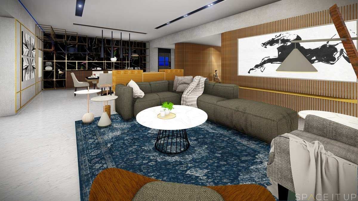 Contemporary-Open-Concept-Living-Dining-Rooms-consists-of-Grey-Sectional-Sofa-Sofa-Chairs-Floor-Lamp-Round-Coffee-Table-with-Marble-top-Metal-Base-1 Design Detail Banner 0