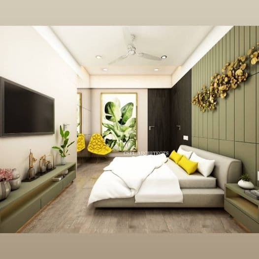 Contemporary-Style-Bedroom-has-a-Combination-of-White-Faded-Green Design Detail Banner 0