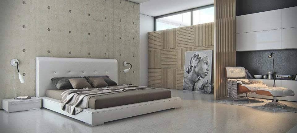 Contemporary-Styled-Bedroom-with-White-Bed-Tufted-High-Headboard-Low-Side-Drawers-highlighted-with-Flexible-Arm-Wall-Lights Design Detail Banner 0