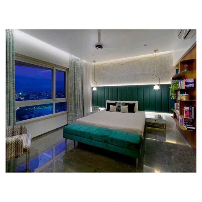 Contemporary-Styled-Bedroom-with-Wooden-Double-Bed-with-Storage-below-Green-Velvet-Upholstered-Channel-Tufted-End-Of-Bed-Bench-2 Design Detail Banner 1