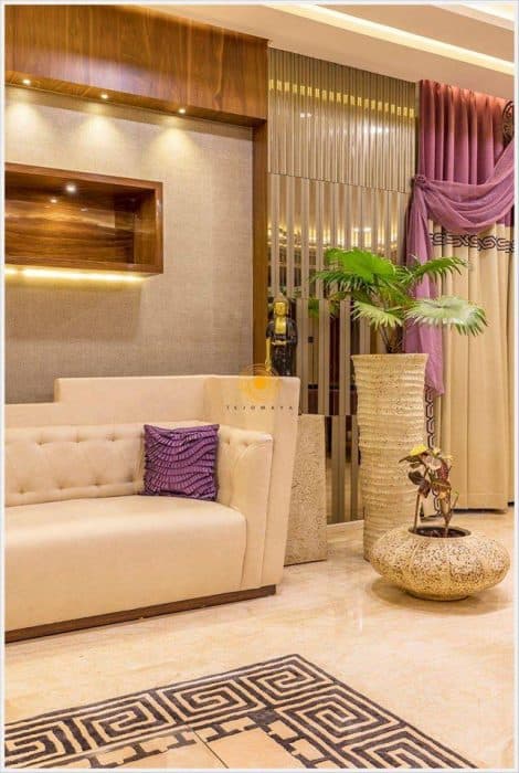 Contemporary-Styled-Creme-Shaded-Tufted-Upholstered-Sofa-with-Wooden-Frame-Decorative-Indoor-Potted-Plants-High-Pedestal-for-Decor-Piece Swiper Content 0