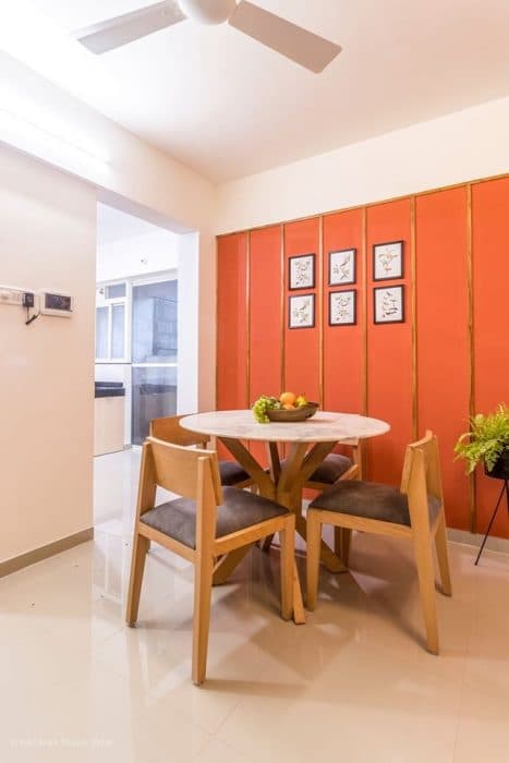 Contemporary-Styled-Dining-Room-comprises-of-4-Seater-Wooden-Circular-Dining-Table-with-White-Marbke-Tabletop-1 Swiper Content 0