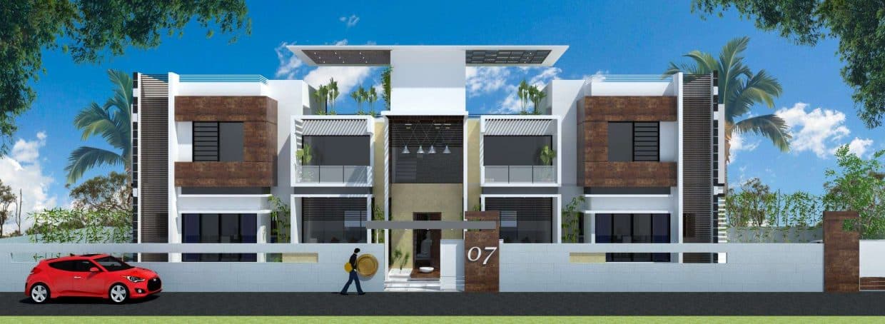 Contemporary-Styled-Twin-Bungalows-with-Staircase-Cabin-in-Center-highlighted-with-Hanging-Pendant-Lights-Cantilevered-Slabs-on-Terrace-1 Design Detail Banner 0