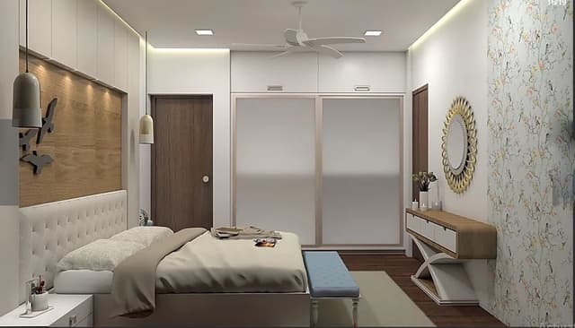 Contemporary-designed-Bedroom-in-White-Theme-incorporating-Wooden-Bed. Swiper Content 0