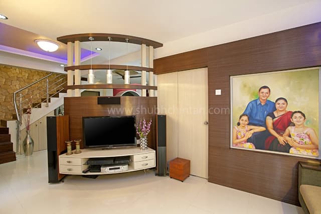 Curved-T.V.-Unit-with-Wooden-Panel-on-Backwall-Wooden-Storage-Unit-below Swiper Content 0