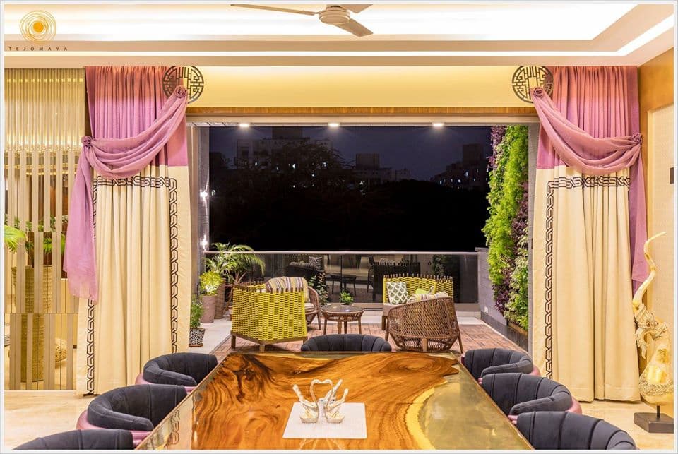 Dining-Room-incorporating-10-Seater-Wooden-Resin-Dining-Table-Pink-Violet-Coloured-Semi-Circular-Tufted-Upholstered-Dining-Chairs1 Design Detail Banner 1