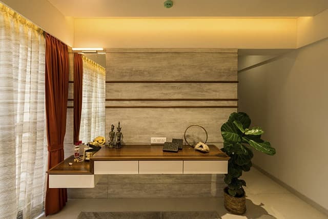 Dressing-Table-cum-Study-Table-in-Bedroom-comprises-of-Wall-Mounted-Wooden-Cabinet Dressing Table Cum Study Table