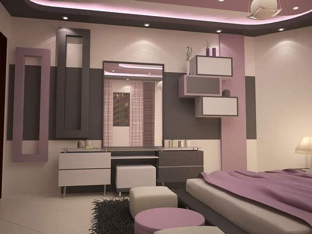 Dressing-Table-incorporating-Rectangular-Mirror-Vanity-Stool-and-Storage-Drawers-Stacked-Wall-Mounted-Cabinets-on-Dressing-Wall. Swiper Content 0