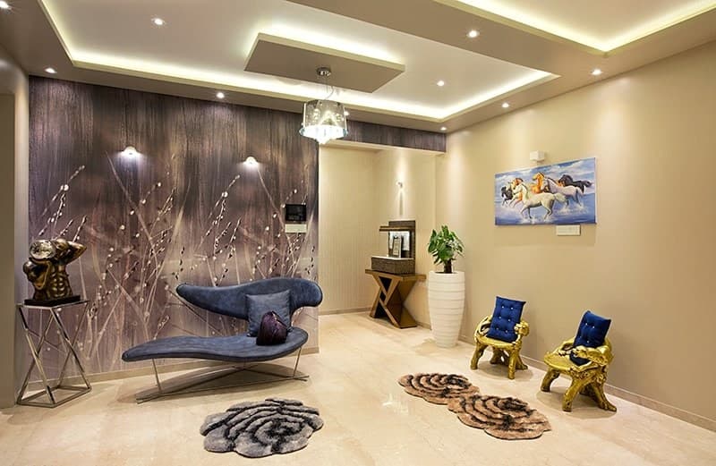 Entrance-Foyer-Area-with-Contemporary-Styled-Navy-Blue-Coloured-Velvet-Upholstered-Designer-Bench-with-Metal-Frame Design Detail Banner 0