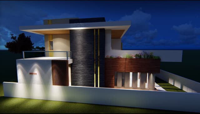 Exterior-Night-View-of-G1-Contemporary-styled-Bungalow-with-Flat-Roof Swiper Content 0