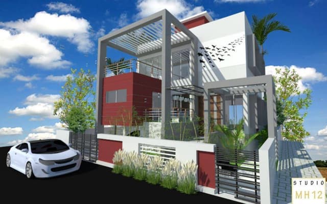 Exterior-View-of-Contemporary-Style-G2-Storey-Rectangular-Layered-Bungalow-with-Parking-on-Ground-Floor-Home-Garden-on-First-Second-Floor-1 Swiper Content 0