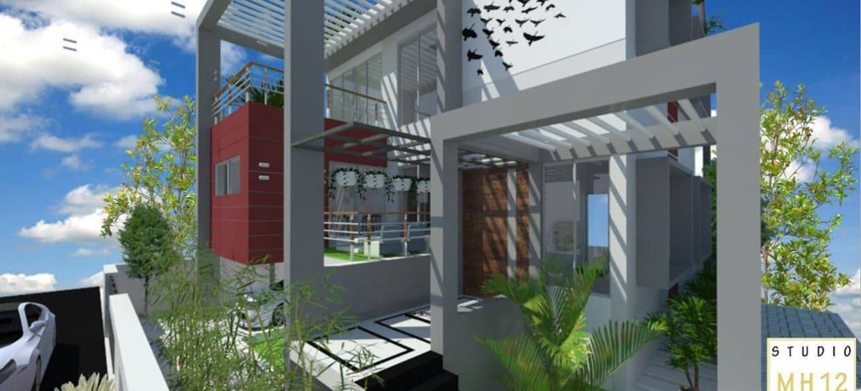 Exterior-View-of-Contemporary-Style-G2-Storey-Rectangular-Layered-Bungalow-with-Parking-on-Ground-Floor-Home-Garden-on-First-Second-Floor-2 Design Detail Banner 1