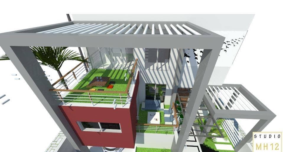 Exterior-View-of-Contemporary-Style-G2-Storey-Rectangular-Layered-Bungalow-with-Parking-on-Ground-Floor-Home-Garden-on-First-Second-Floor-4 Design Detail Banner 3
