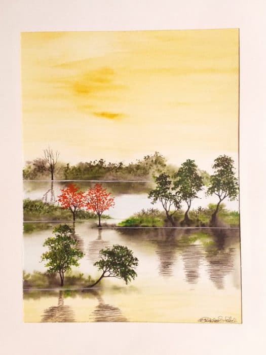 Flowing-River-Trees_-Painting-on-Paper-with-Water-Colour-best-suitable-for-Home-Decor.-Its-Size-is-12-inch-X-16-inch.-This-Painting.-1 Swiper Content 0
