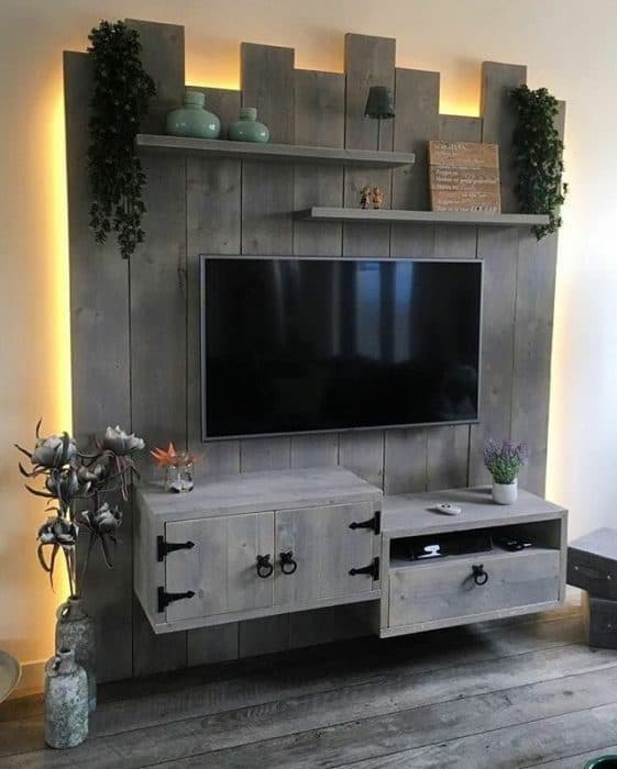 Industrial-Style-TV-Unit-with-Grey-Wash-Wooden-Vertical-Panels-Highlighted-with-Indirect-LED-Lights. Design Detail Banner 0