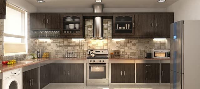 Kitchen-with-L-Shaped-Counter-with-Granite-Counter-top-Cooking-Range-with-Chimney-Built-in-Washing-Machine-Lower-and-Upper-Kitchen-Cabinets-with-Under-Counter-Lights-Sliding-Window-Fridge Swiper Content 0