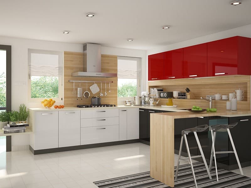 L-Shaped-Modern-Kitchen-with-Peninsula.-This-Modular-Kitchen-consist-of-4-colours-Red-White-Black-Wood. Design Detail Banner 0