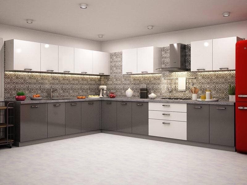 L-shaped-Kitchen-with-Colour-Combination-of-Grey-White-Consist-Built-in-Gas-Stove-Single-Bowl-SS-Sink-Chimney. Design Detail Banner 0