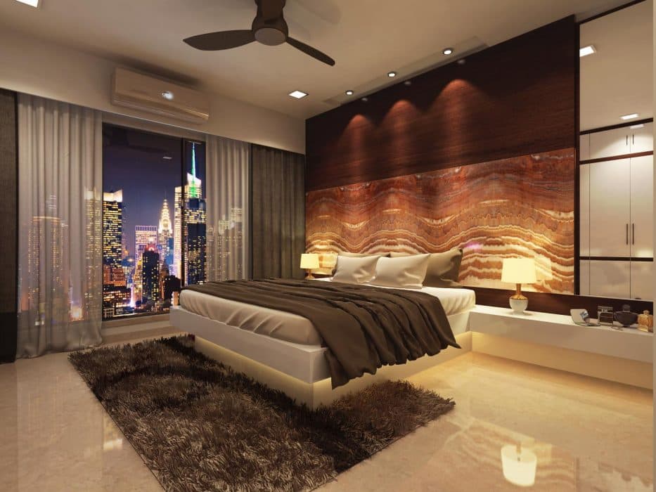 Lavish-Bedroom-designed-with-Bed-having-under-Bed-Lighting-with-attached-Side-Tables-Table-Lamps-Eye-Catchy-Stone-Headboard-Shaggy-Rug-Full-Height-Overlooking-Windows-with-Drapes Design Detail Banner 0
