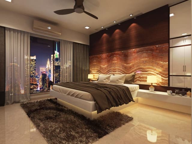 Lavish-Bedroom-designed-with-Bed-having-under-Bed-Lighting-with-attached-Side-Tables-Table-Lamps-Eye-Catchy-Stone-Headboard-Shaggy-Rug-Full-Height-Overlooking-Windows-with-Drapes Swiper Content 0