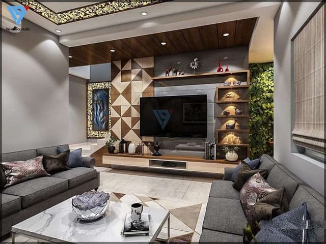 Living-Room-Designed-with-Grey-Coloured-Rolled-Arm-Sofa-Set-with-Cushions-Coffee-Table-with-Italian-Marble-top-Stainless-Steel-Legs-Rug-TV-unit-1 Swiper Content 0