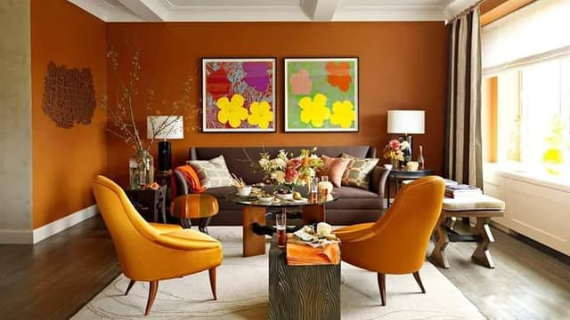 Living-Room-accomodating-Brown-Leather-Upholstered-3-Seater-Sofa-Coffee-Table-with-Glass-Top-Side-Tables-with-Table-Lamps-Flower-Vase-Cushioned-Coffee-Table Swiper Content 0