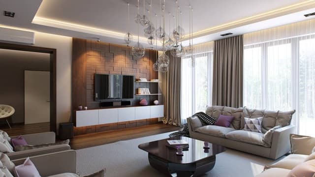 Living-Room-with-Wooden-Flooring-Deep-Seated-Tufted-Cushioned-Sofa-Printed-Cushions-Wooden-Coffee-Table-with-Glass-Top Swiper Content 0