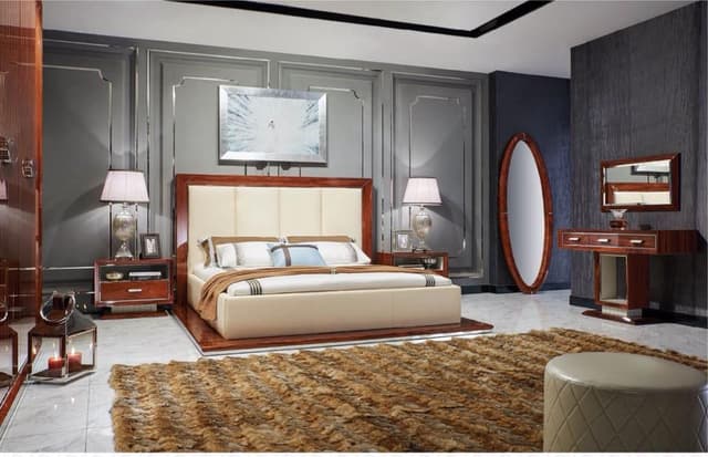 Luxurious-Bedroom-accommodates-Upholstered-Platform-Bed-with-High-Channeled-Tufted-Headboard-in-Wooden-Frame Swiper Content 0